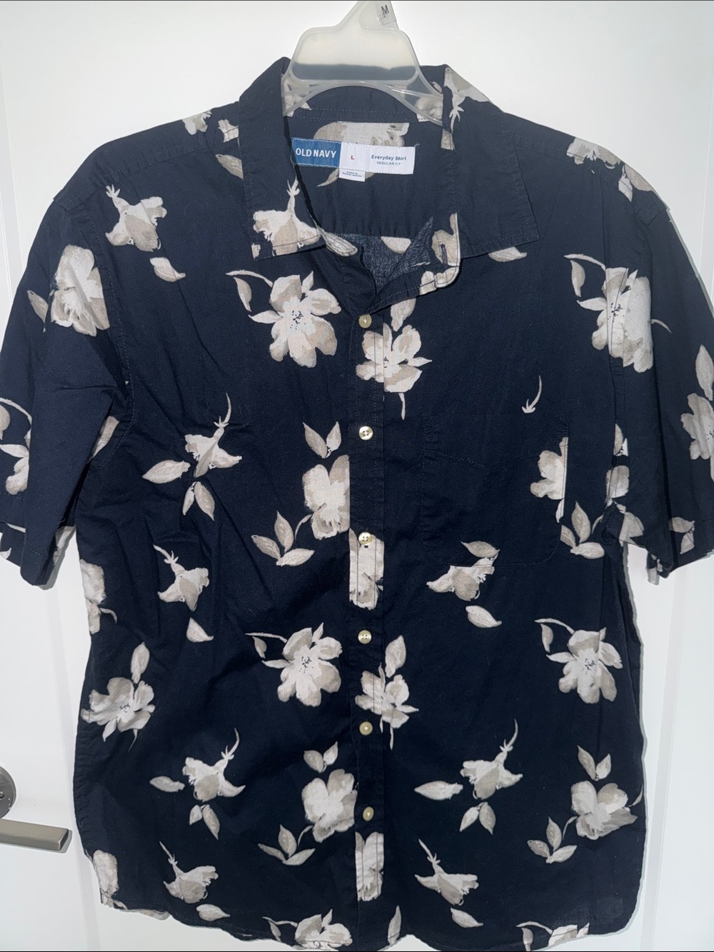 Old Navy Navy Floral Short-Sleeve Button-Up